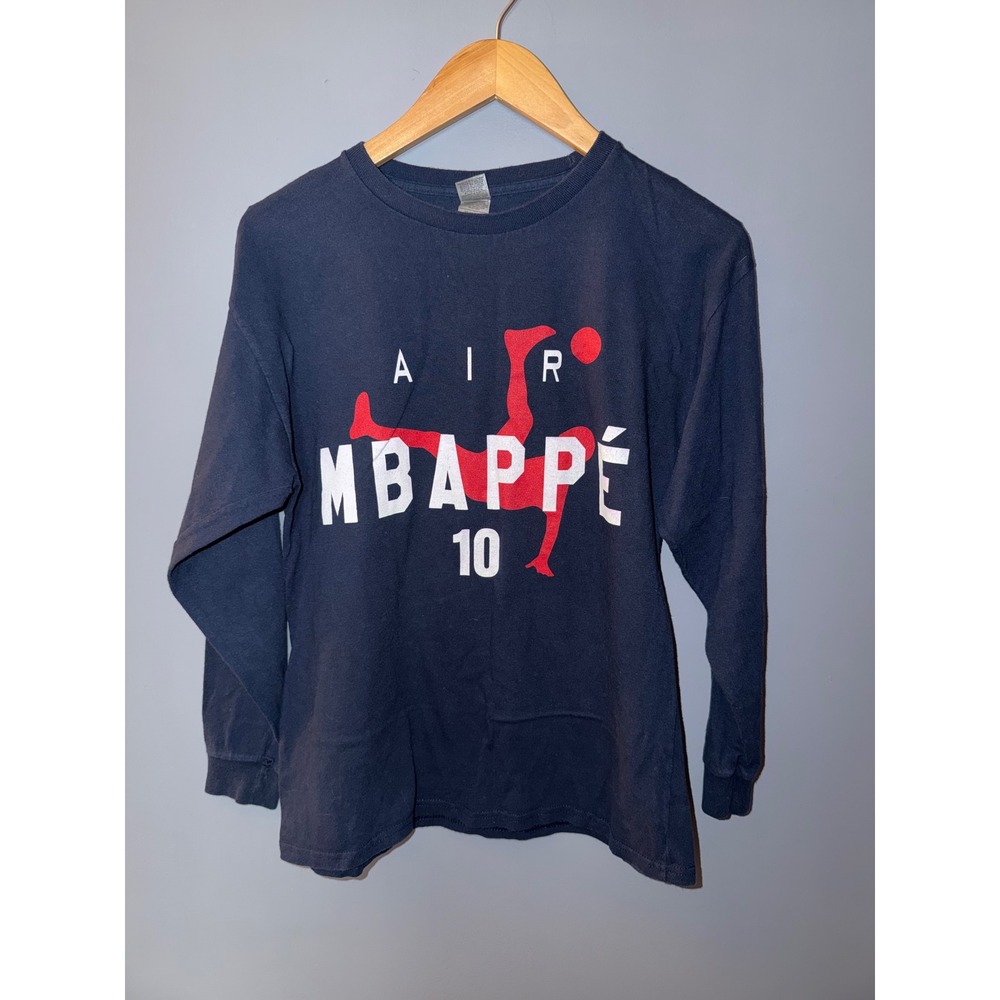 Gildan Kids Navy Blue Air Mbappe 10 Long Sleeve Soccer Graphic T-Shirt XL Youth